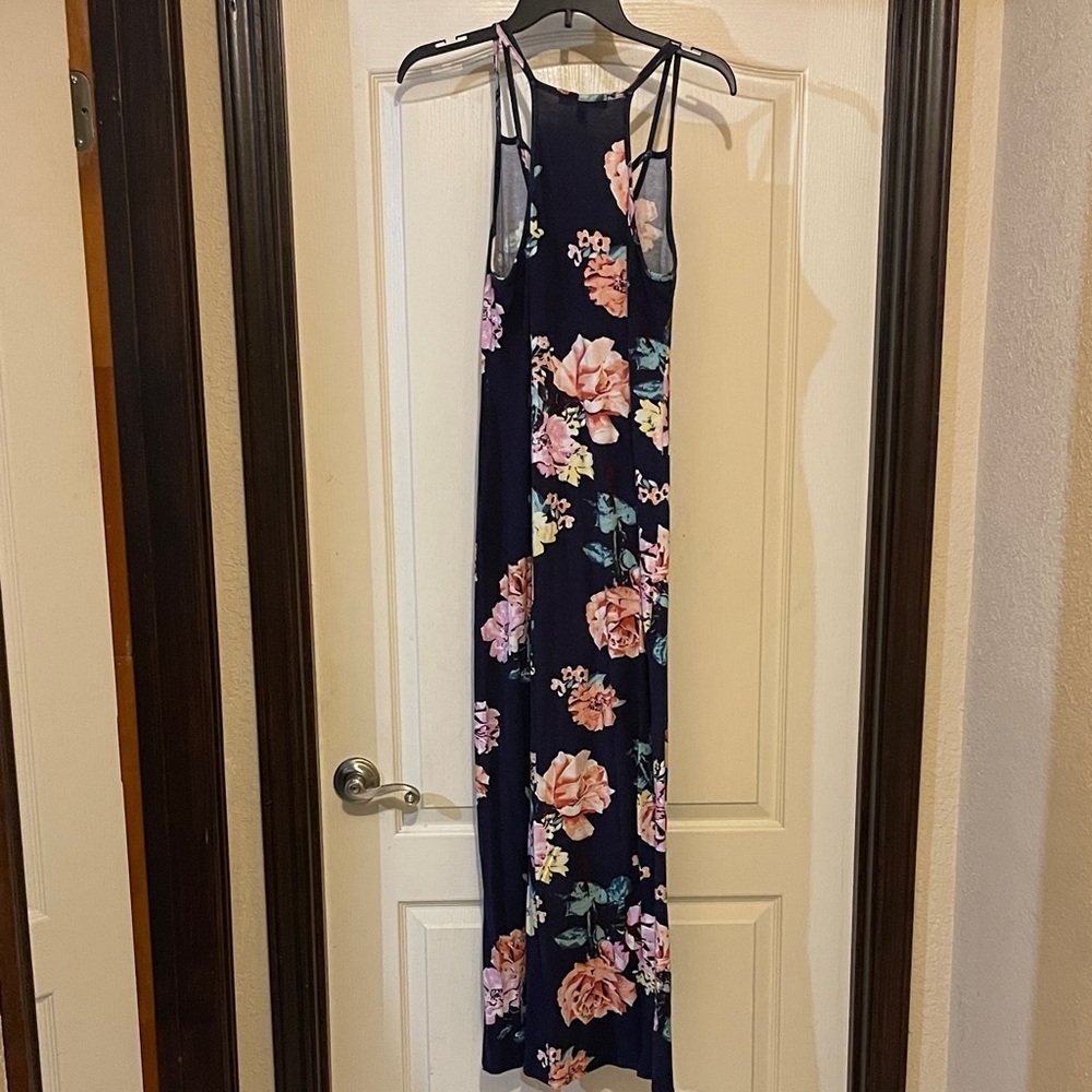 Planet Gold Dark Blue Floral Maxi Dress - Picture 3 of 4